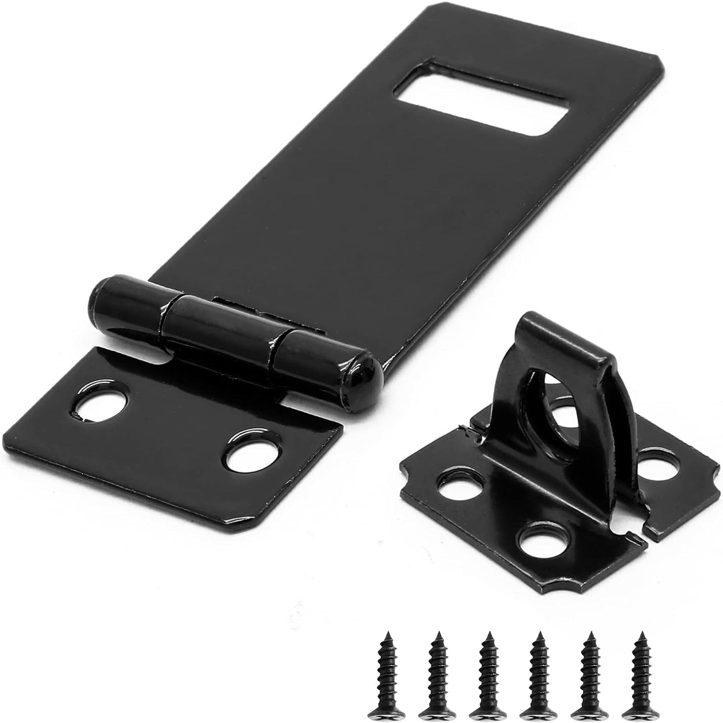 Biaungdo 2 Inch Padlock Hasp, 4 Pcs Door Slide Latch Lock Security Door Clasp Black Painted Iron Gate Bolt Lock Hasp with Screws for Door Gate, Home, Garden, Yard(Black)