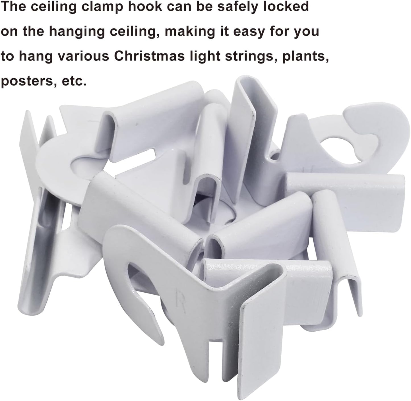 Biaungdo 6 Pairs Drop Ceiling Hooks for Hanging, Heavy Duty Ceiling Hanger, Metal T-Bar Hooks, Suspended Ceiling Tile Hook Drop Ceiling Clips for Home Grid Office Decorations Hanging Plants(White)