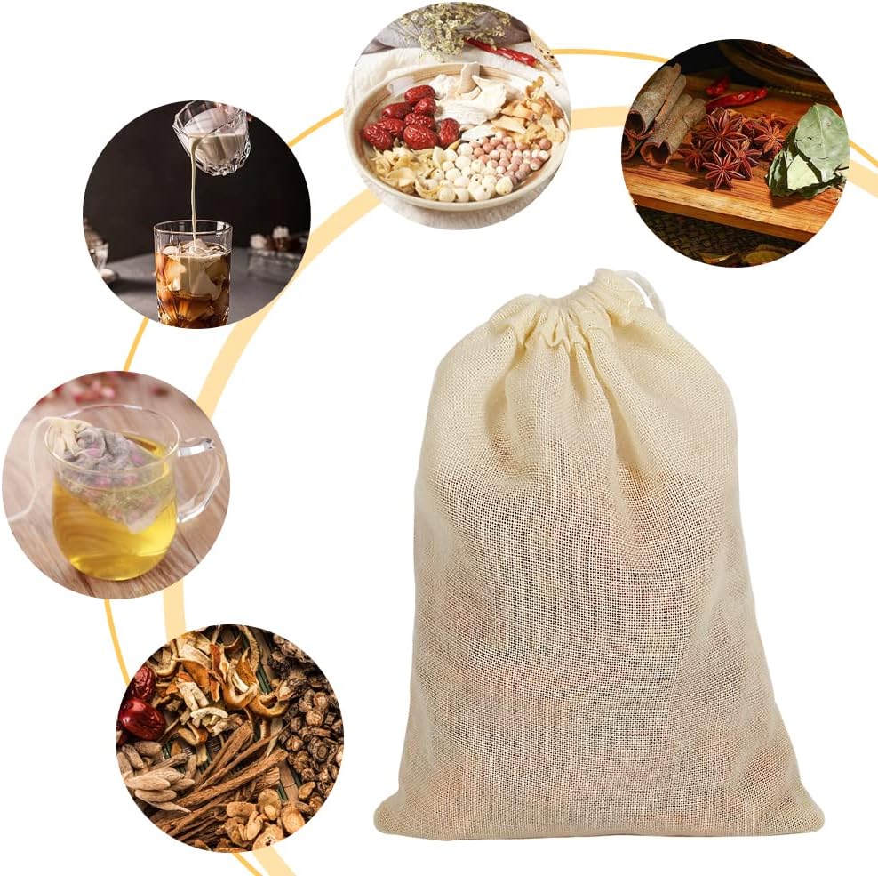 YQL Spice Bags for Cooking,30PCS 4x6 Inch Muslin Bags with Drawstring Tea Filter Bags Cheesecloth Bags for Straining Reusable Natural Cotton Sachet/Herb Bags
