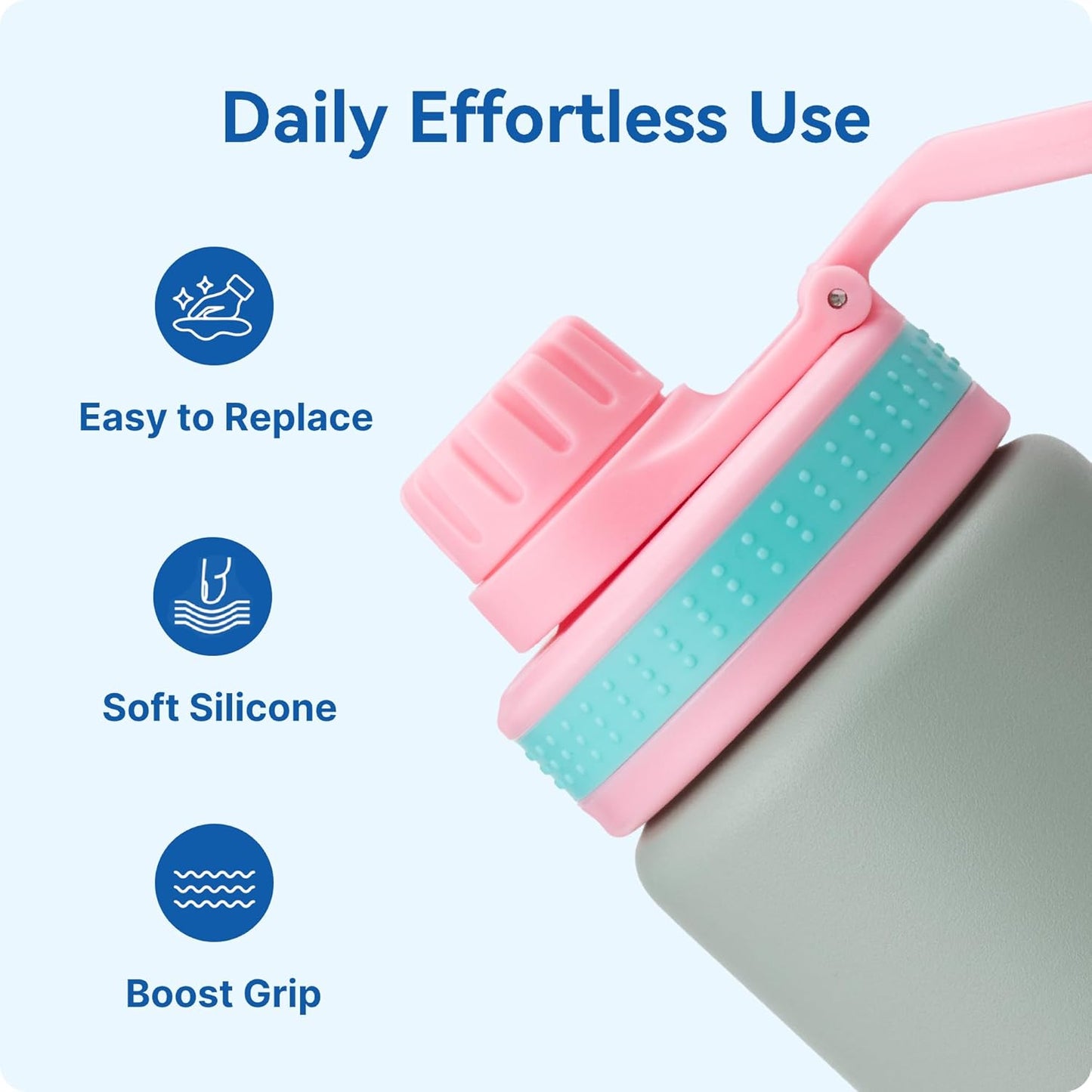 6 Pack Rubber Lid Grip Bands Three Finger Spout Lid, Non-Slip & Multicolor Grip Strap, Fits for Wide Mouth Water Bottle Lid with Detachable Band