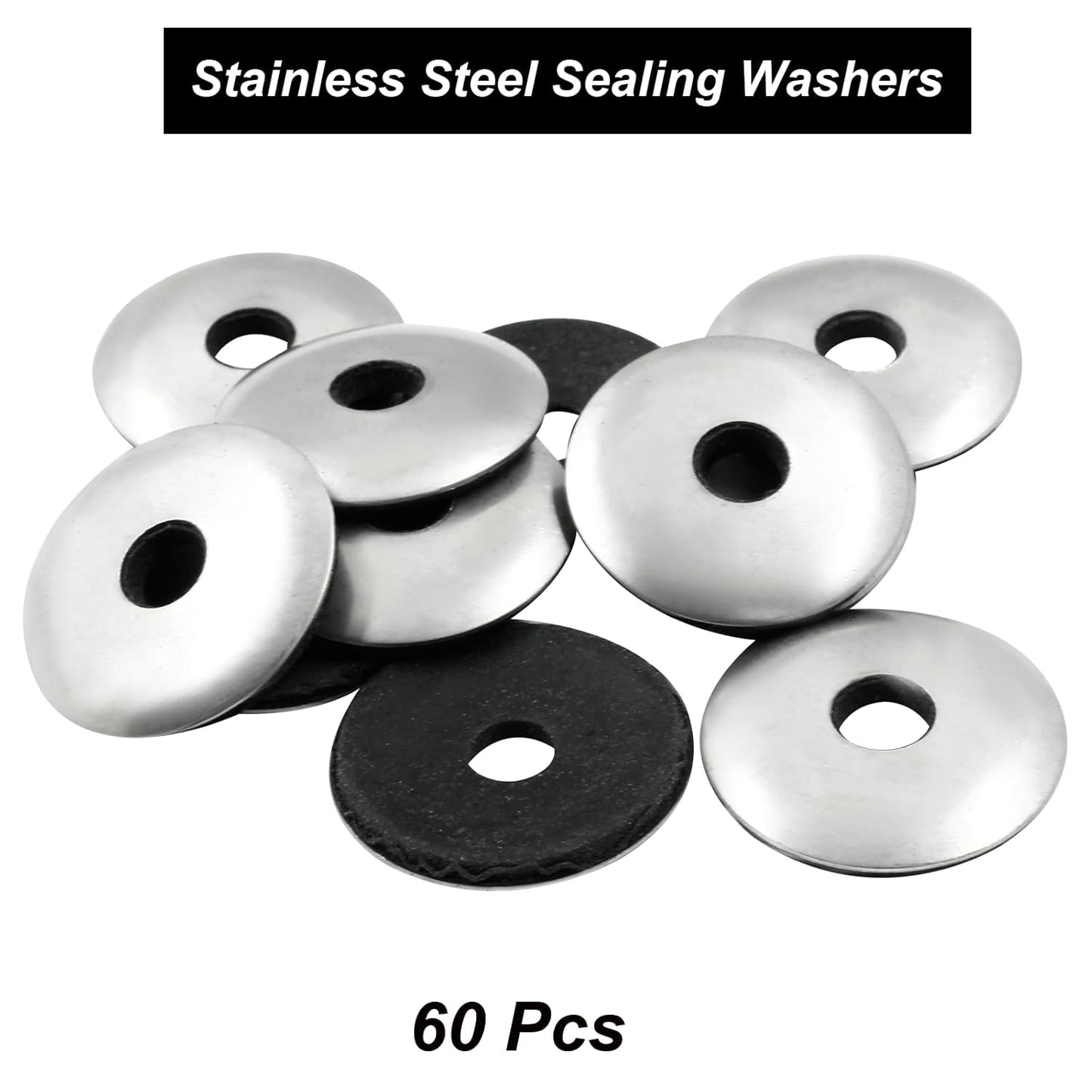 Biaungdo 60 Pcs 1/4" x 1" Neoprene Washers, Stainless Steel Neoprene EPDM Bonded Sealing Washers Rubber Washers Gasket Assortment Kit for Screws(M6.3 x 25mm)
