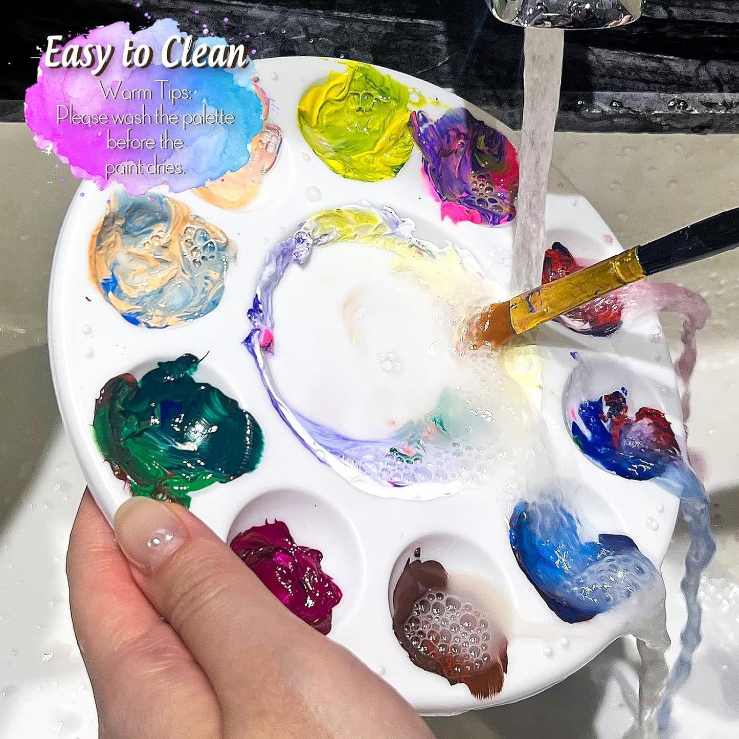 Round Paint Tray Palettes and Paint Brushes Set, Paintbrushes, 3 PCS Plastic Paint Palettes Pallets, 10 PCS Acrylic Paint Brushes, Nylon Hair Painting Brushes, or Acrylic Oil Watercolor