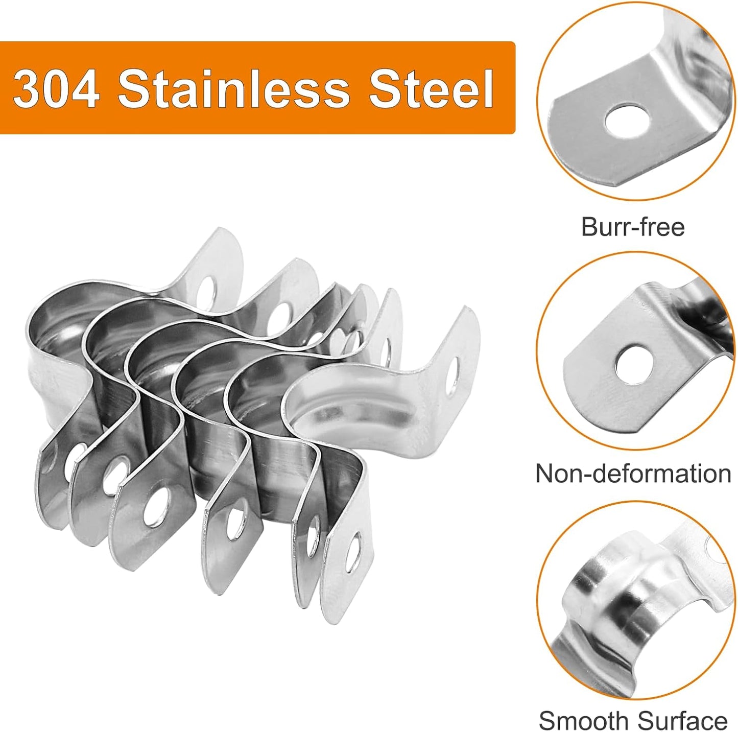Biaungdo 30 Pcs M12 Rigid Pipe Strap, 1/2" Stainless Steel Two Hole Strap U Bracket Pipe Clamps Heavy Duty Conduit Clamps Tension Tube Clip Cable Clamp Hanger with 2 Holes for Pipe Cable(Silver)