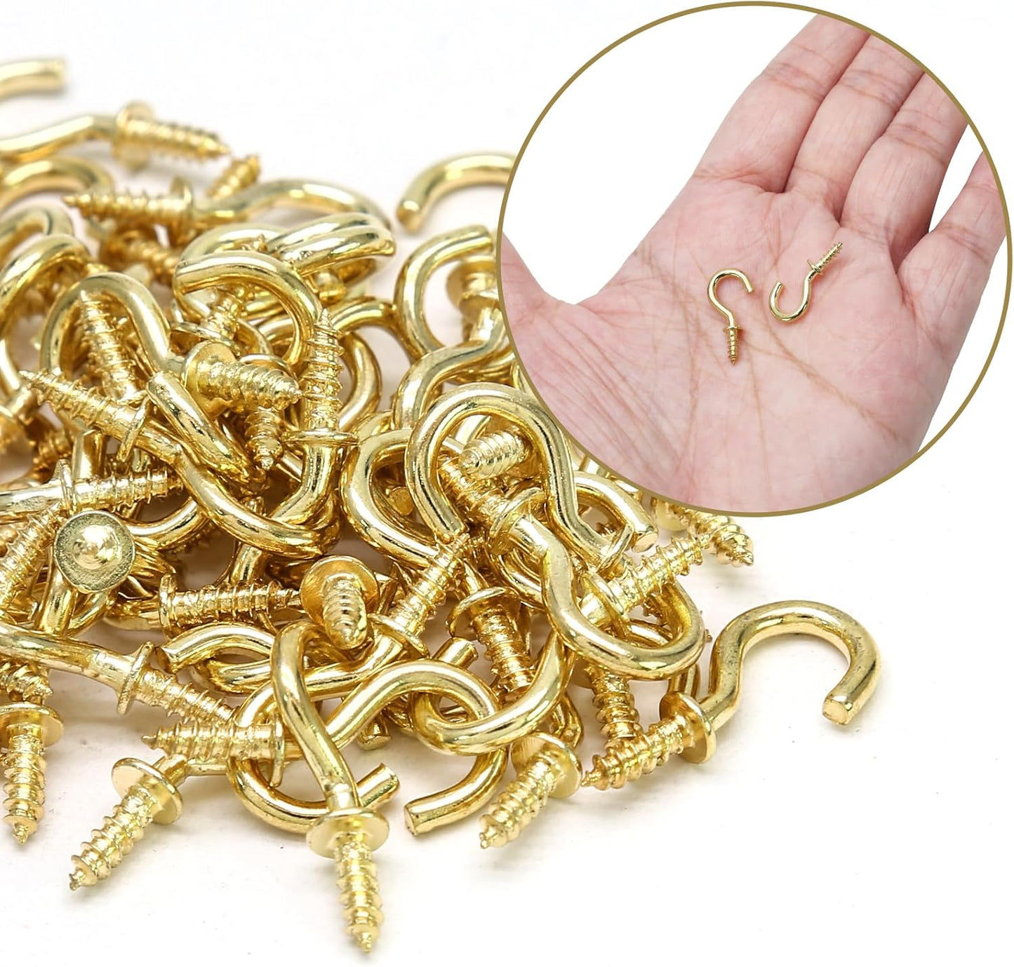 Biaungdo 100 Pcs 1/2" Ceiling Cups Hooks Screw Hooks Ceiling Cup Hooks Self-Tapping Screws Hooks Gold