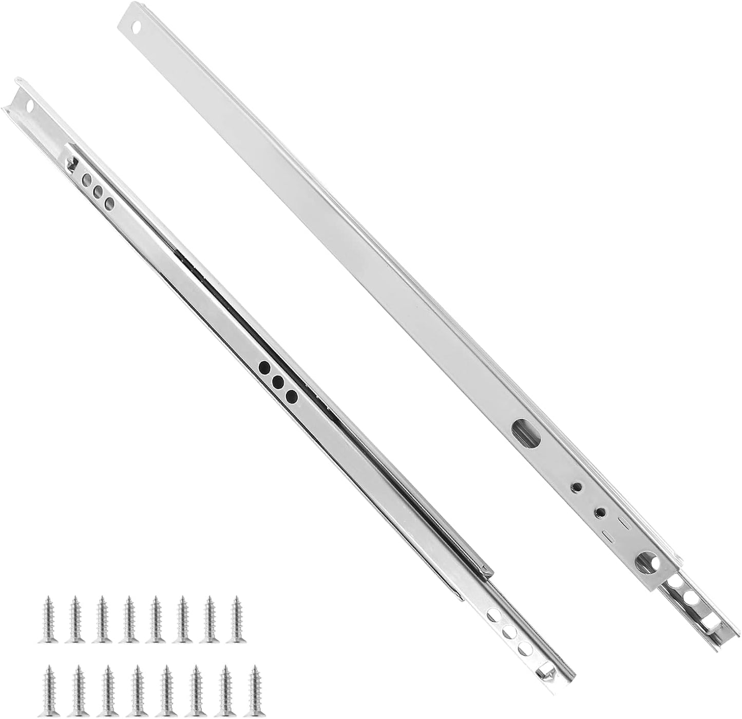 Biaungdo 2 Pcs Drawer Slides, 12"/310mm Metal Ball Bearing Side Mount Drawer Slide, Two Way Slide Track Rail for Drawer, 10kg/22.05" Strong Bearing Capacity, Bright Silver, with Fixing Screw