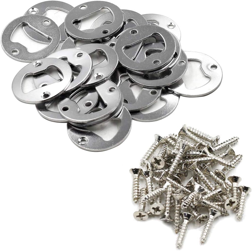 Biaungdo 20PCS 40mm Wall Mounted Bottle Opener Round Bottle Opener Inset with Screws for Beer Cap Coke Bottle