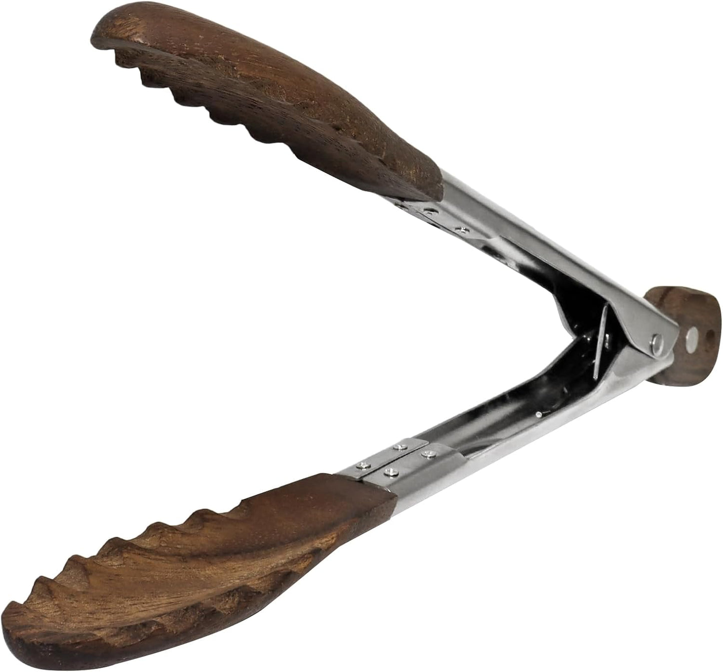 Biaungdo Wooden Tongs for Cooking, 9 Inch Walnut Wooden kitchen Tongs, Stainless Steel Salad Tong with Wood Tip for Serving Food, Grilling, Cooking Utensils Set (Pull Lock)
