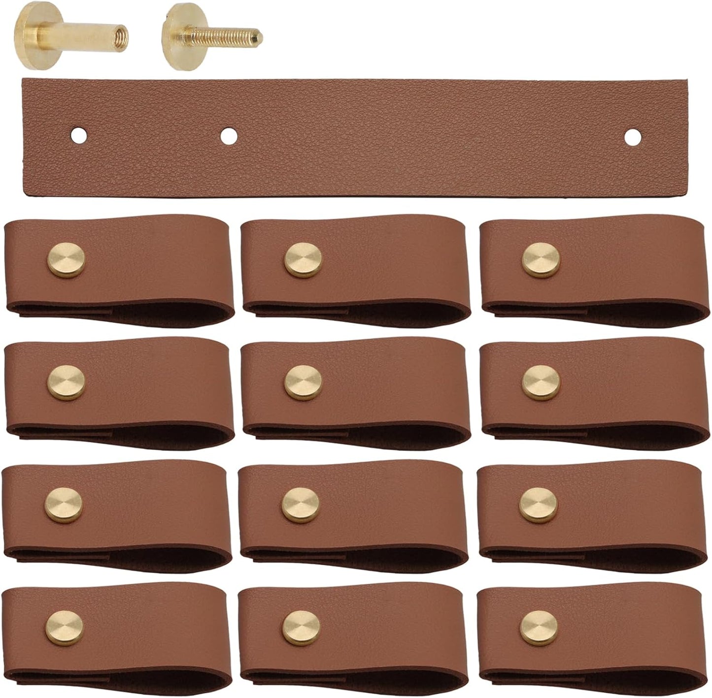 Biaungdo 12 Pack Leather Drawer Pulls, Brown Single Hole Leather Dresser Knobs Leather Pulls Cabinet Door Handle for Kitchen, Cabinet, Drawers, Closet, Dresser, Cupboard