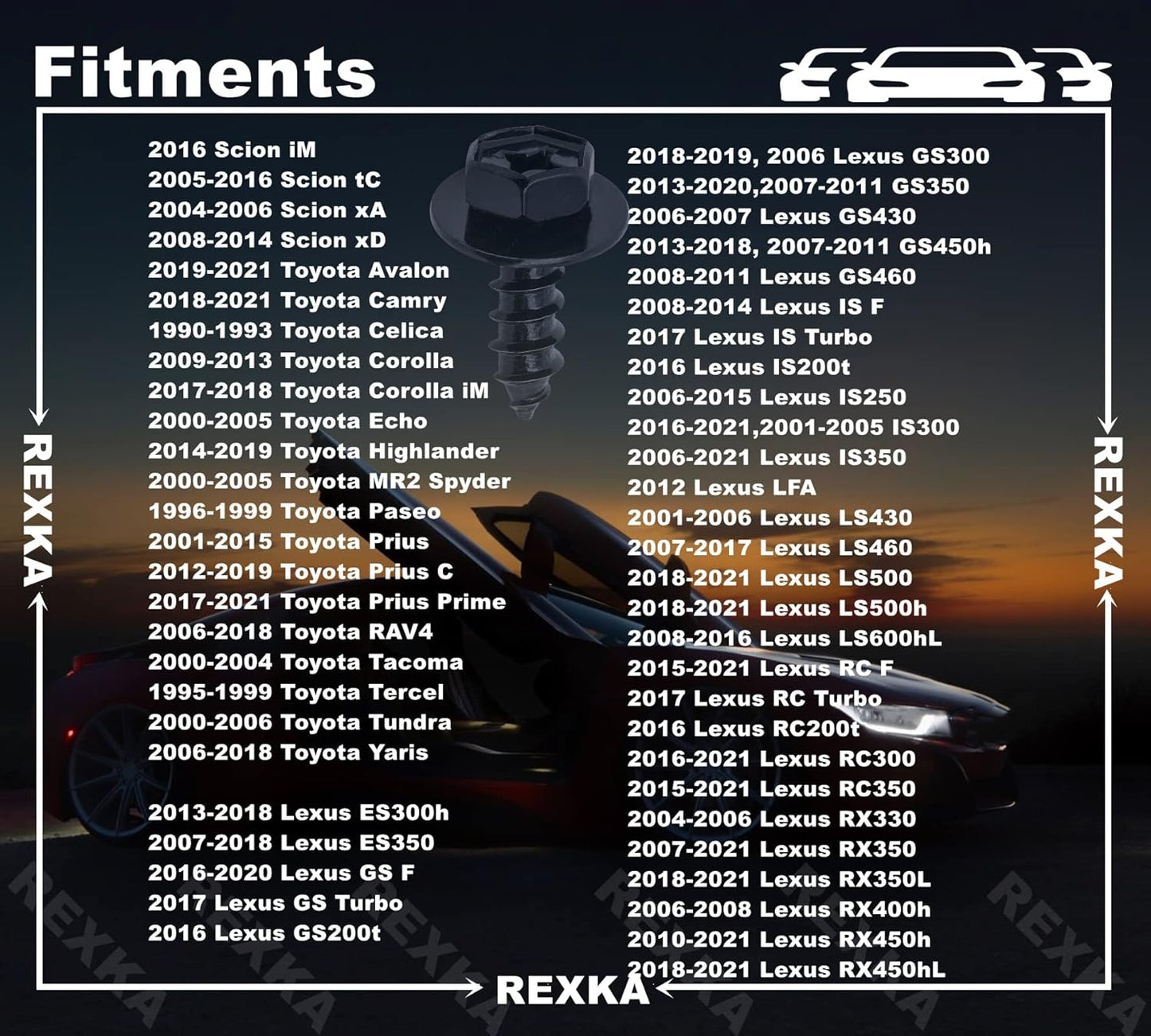 Rexka 10 Sets Bumper Cover Splash Shield Mud Guard Screw Bolt & Nylon Screw Grommet Nuts for Toyota Lexus 90159-60498 RAV4 Avalon Camry Highlander Prius ES300h GS350