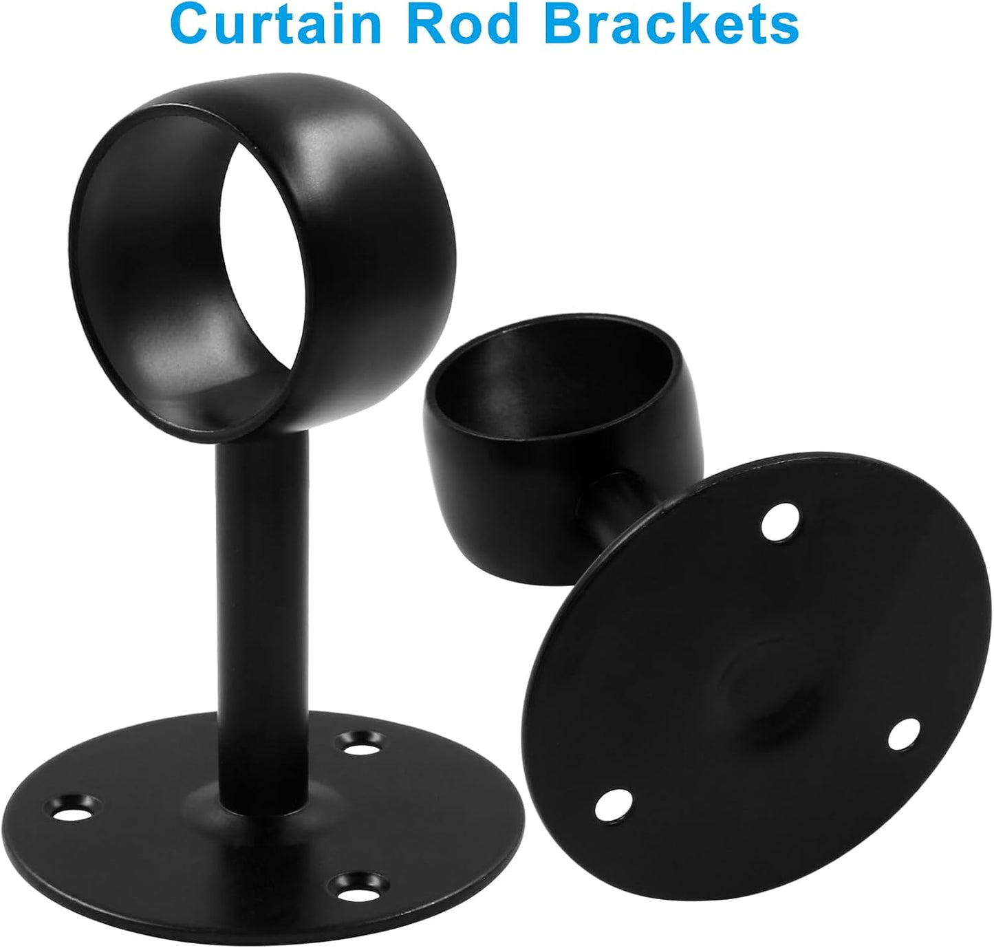 Biaungdo 1-1/2 Inch Curtain Rod Ceiling-Mount Bracket, Stainless Steel Flange Rod Holder Shower Curtain Closet Rod Holder Ceiling Curtain Rod Brackets with Anchor Screw Kit, 4Pcs - Black