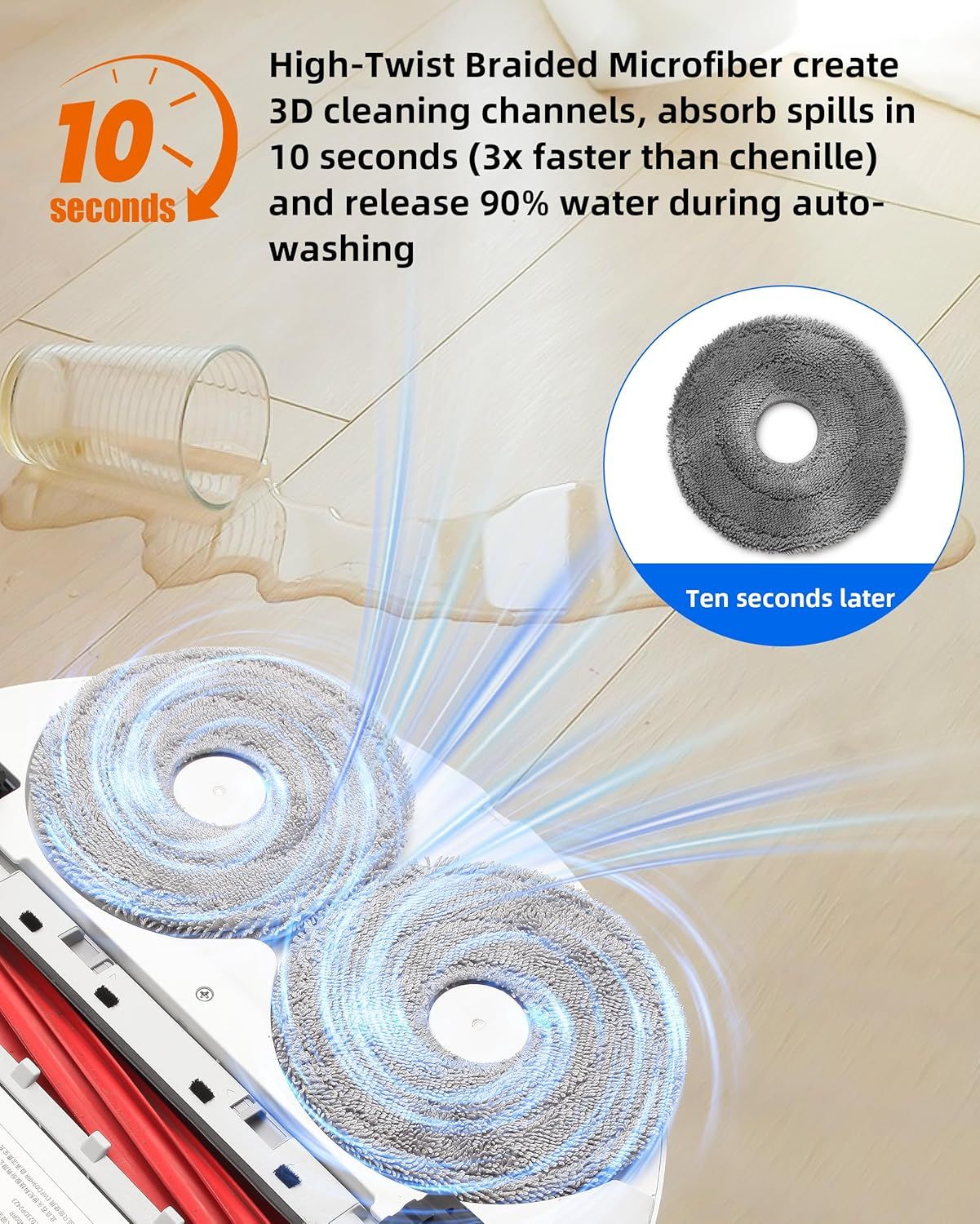 Robot Vacuum and Mop Pads 10 Pack or QV 35A/Saros 10R/Q Revo/Qrevo S/Qrevo Pro/Qrevo Plus/Qrevo Master/Qrevo Slim/Qrevo Curv/Qrevo Edge Robot Vacuum Cleaner, High-Twist Braided Microiber