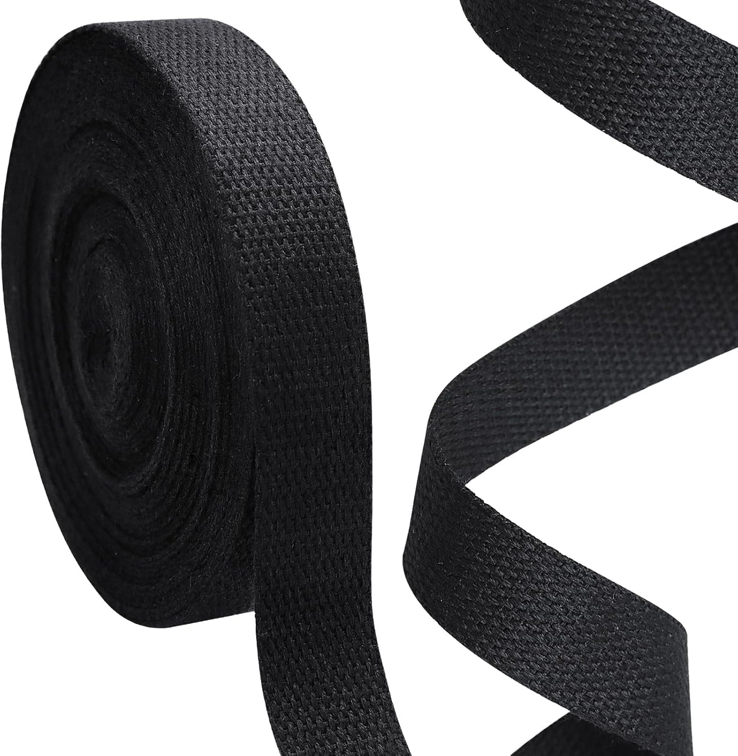 Biaungdo 1 Inch 12 Yards Cotton Webbing Straps, Black Polyester Weave Webbing for Bags Handles, Tote Bag, Purse Straps, Cloth Belt, Sewing DIY Crafts Bags Making