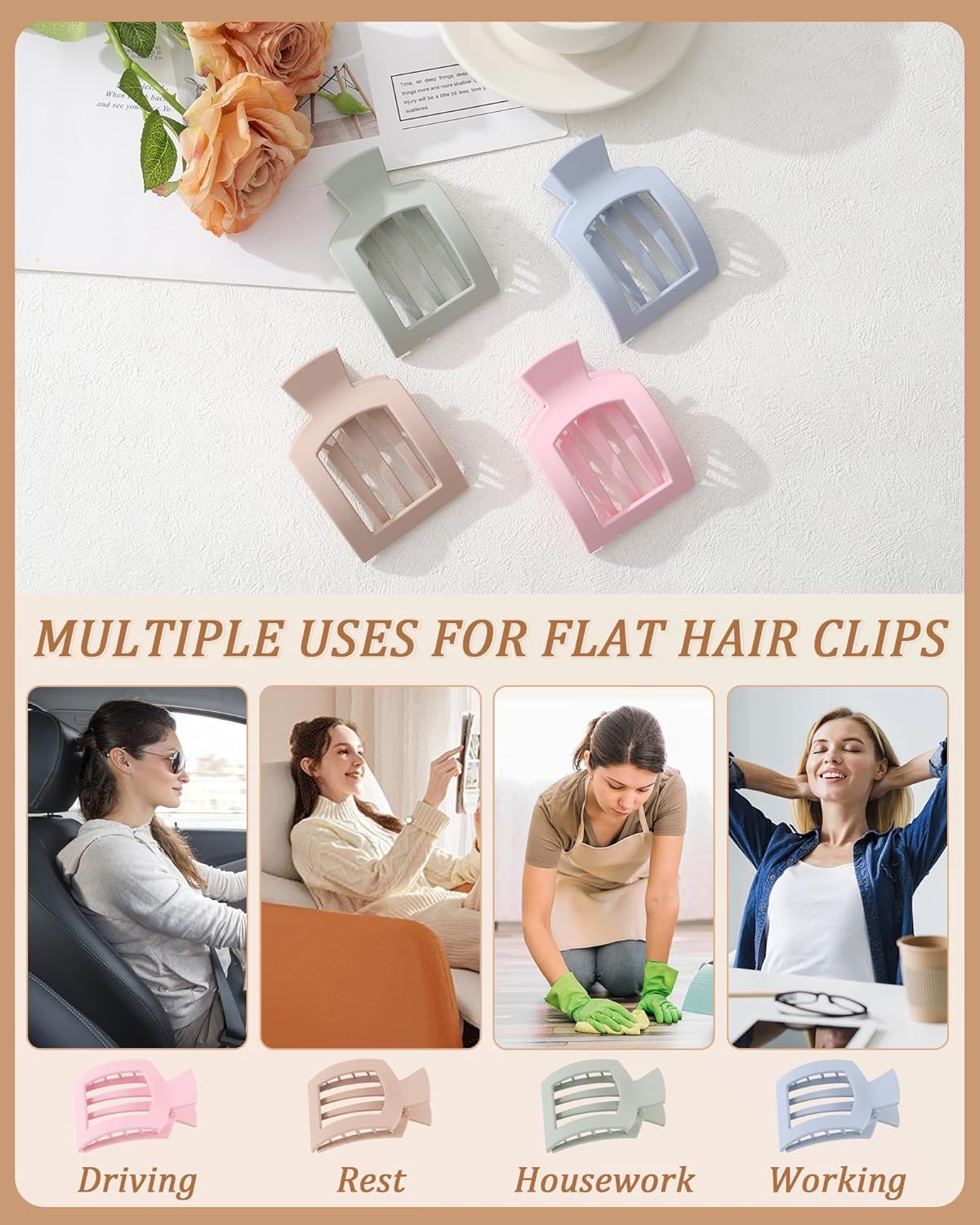 lat Hair Clips or Women Lay lat Claw Clip or Hair 4Pcs Large Square Hair Claw Clips