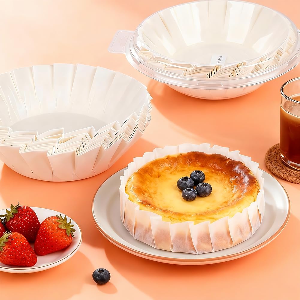 YQL 100PCS 6 Inch Disposable Basque Cake Liners, Non-Stick Parchment Baking Cups for Cheesecake, Muffin, Cupcake, Heat-Resistant Wrappers for Oven, Air Fryer, Microwave, White