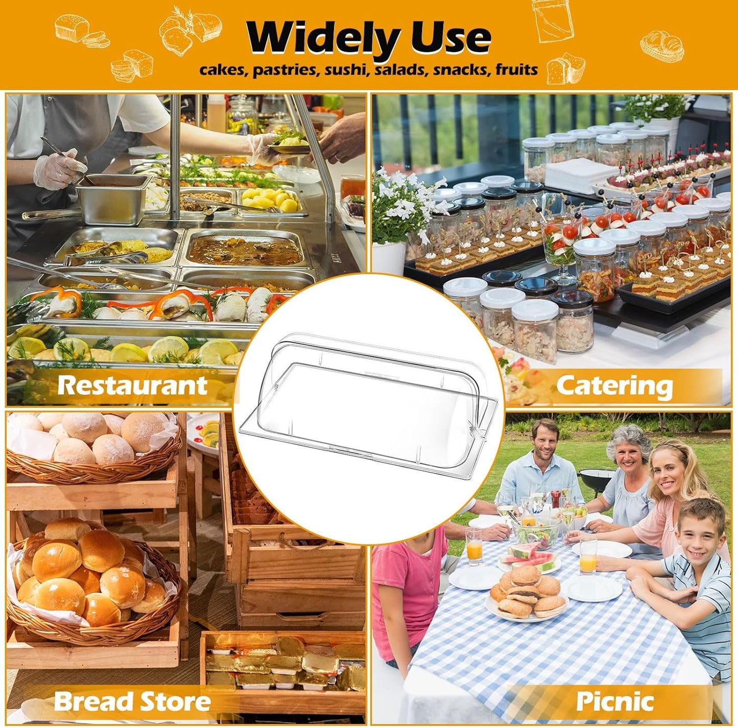 2 Pcs Clear Chafing Dish Covers Full Size Plastic Roll Top Chafing Dish Lid 21 x 13 x 6.7 Inches Food Pan Covers Plate Lid for Hot Buffet Cake Cupcake Dessert Display Bakery Outdoor Restaurant Hotel