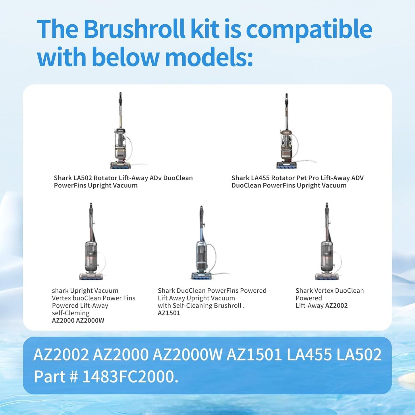 Sot Brushroll Replacement Parts Acessories or Shark Vertex DuoClean Powerin Upright Vacuum AZ2002 AZ2000 AZ2000W AZ2001AMZ AZ1501 LA455 LA502 Accessories, Part # 1483C2000