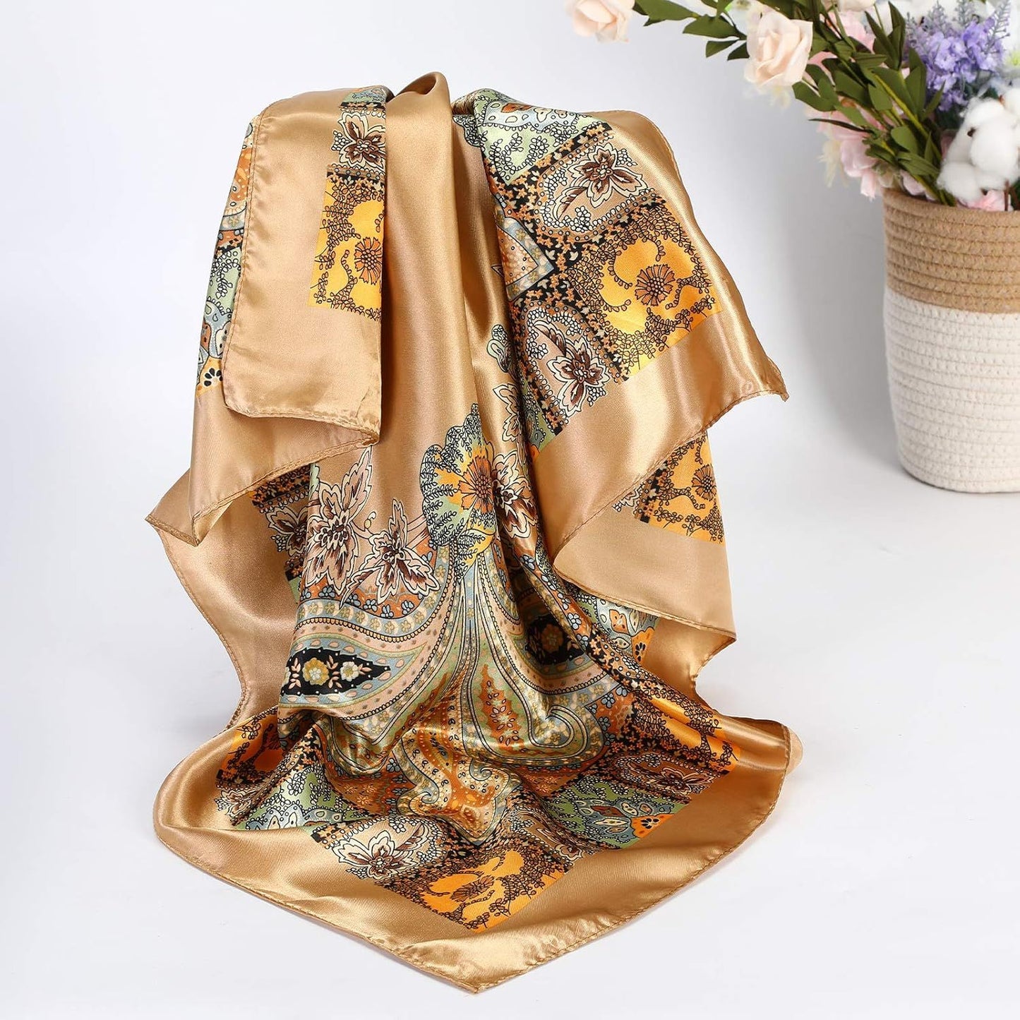 35” Satin Large Square Head Scarves - 4PCS Silk Like Neck Scar Hair Sleeping Wraps Satin Silk Scars or Women
