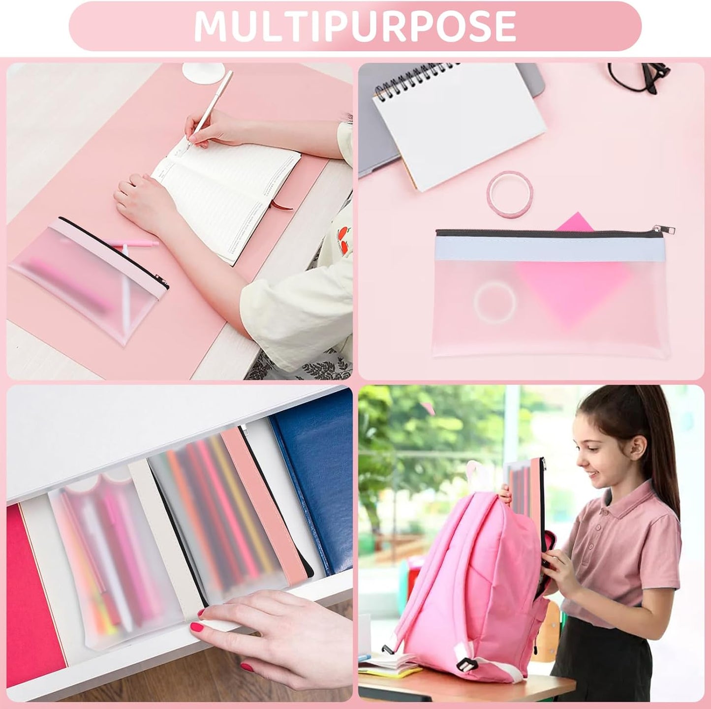 16PCS Clear Pencil Pouch, Pencil Case,Pen Holder with Zipper for Kids, Clear Travel Pouch, Pencil Pouch for Office School Supplies