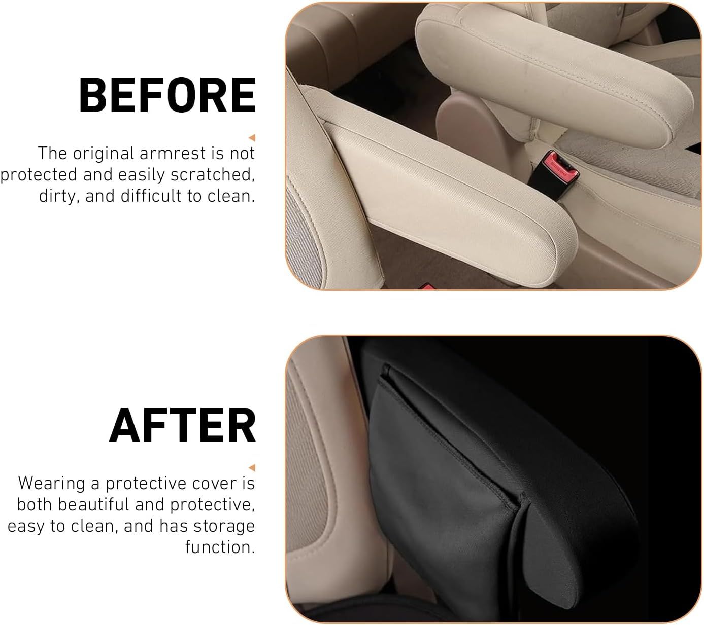 2 PCS Car Armrest Covers, Elastic Full Wrap Seat Armrest Protector with Storage Pocket, Breathable Abrasion Resistant Cover, Universal Interior Decor Accessory for Vans (Black)