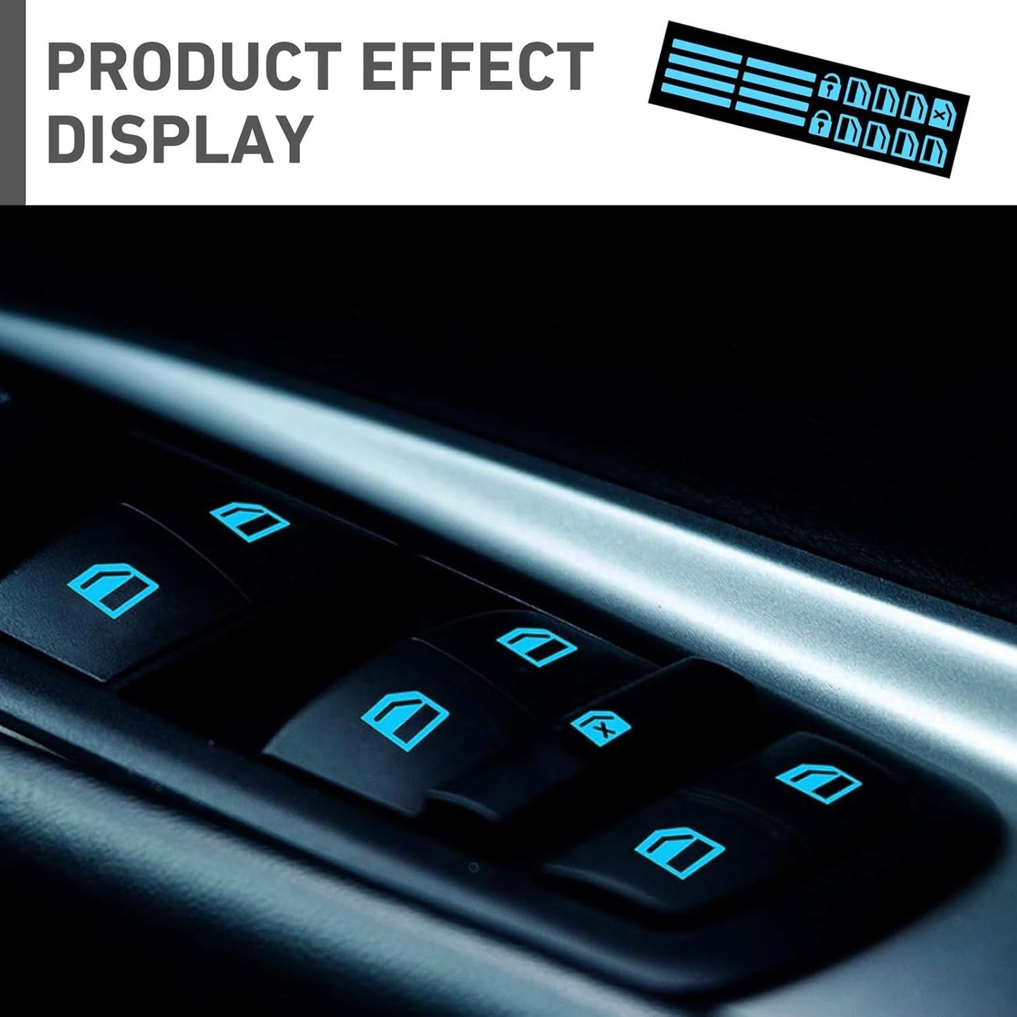 Car Window Control Switch Sticker, Glass Lifter Luminous Decorative Decal, Safety Waterproof Protective Film, Universal Self-adhesive Modified Interior for Car Buttons (Fluorescence Blue)