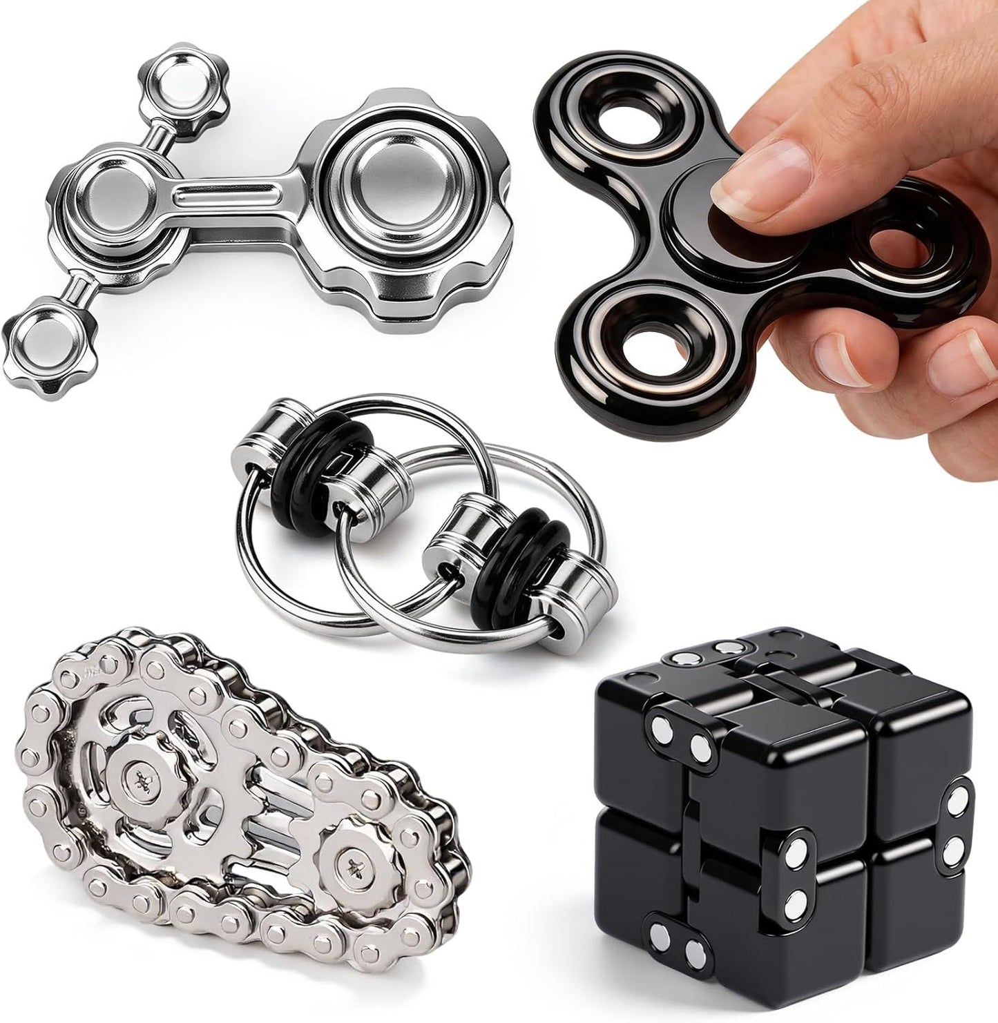5PCS Fidget Toys Set EDC Spinner, Magnetic Slider & Sensory Toys for Adults Teens, Compact Handheld Gadgets for Office Breaks, Travel Entertainment & Leisure Time, Thoughtful Gift Options for Men