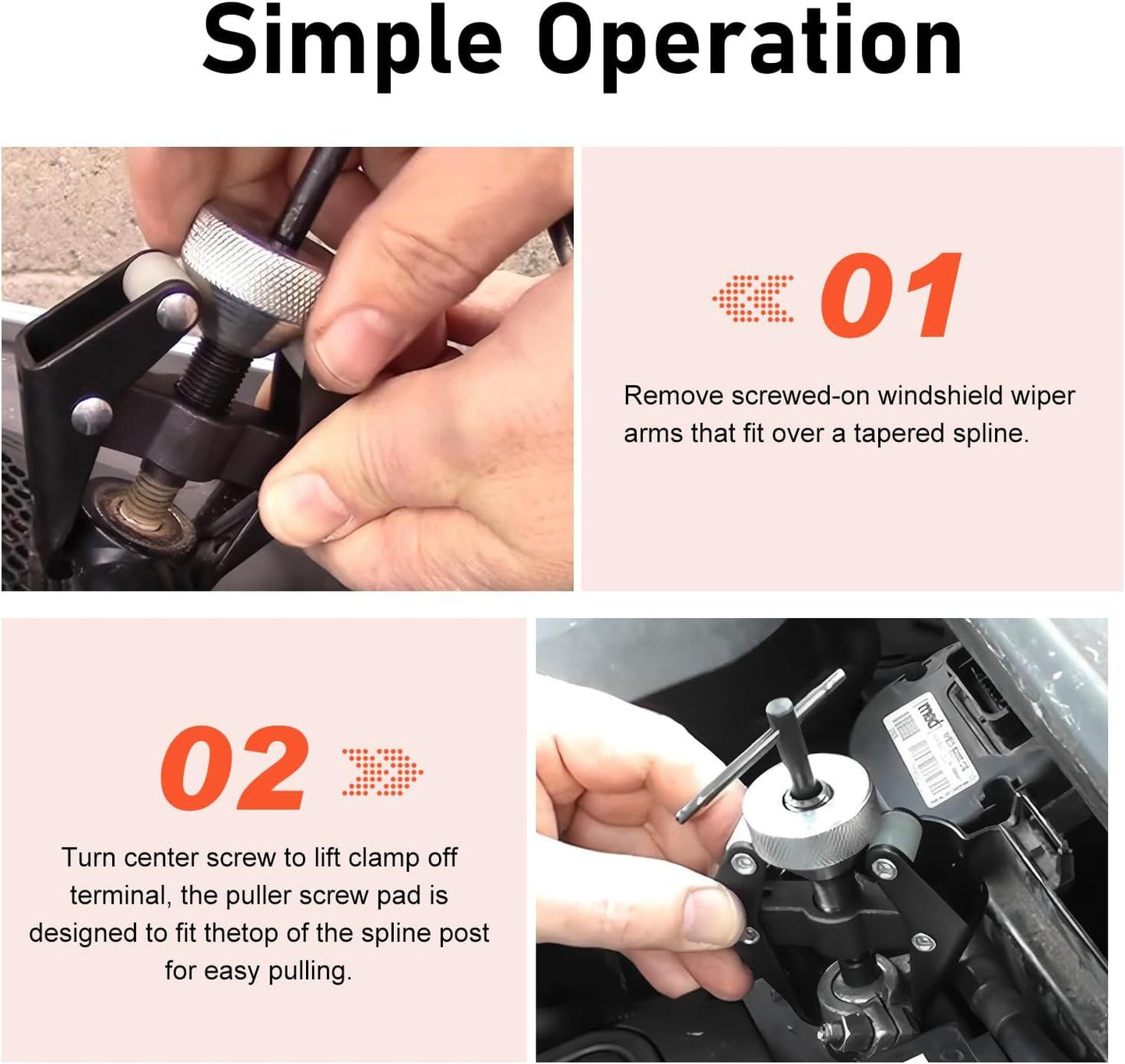 Car Front Windshield Wiper Arm Puller, Adjustable Anti-slip Wiper Arm Removal Tool, Heavy Duty Steel Anti-rust Terminal Puller, Portable Disassembly Tool for Cars Trucks SUVs (Black)