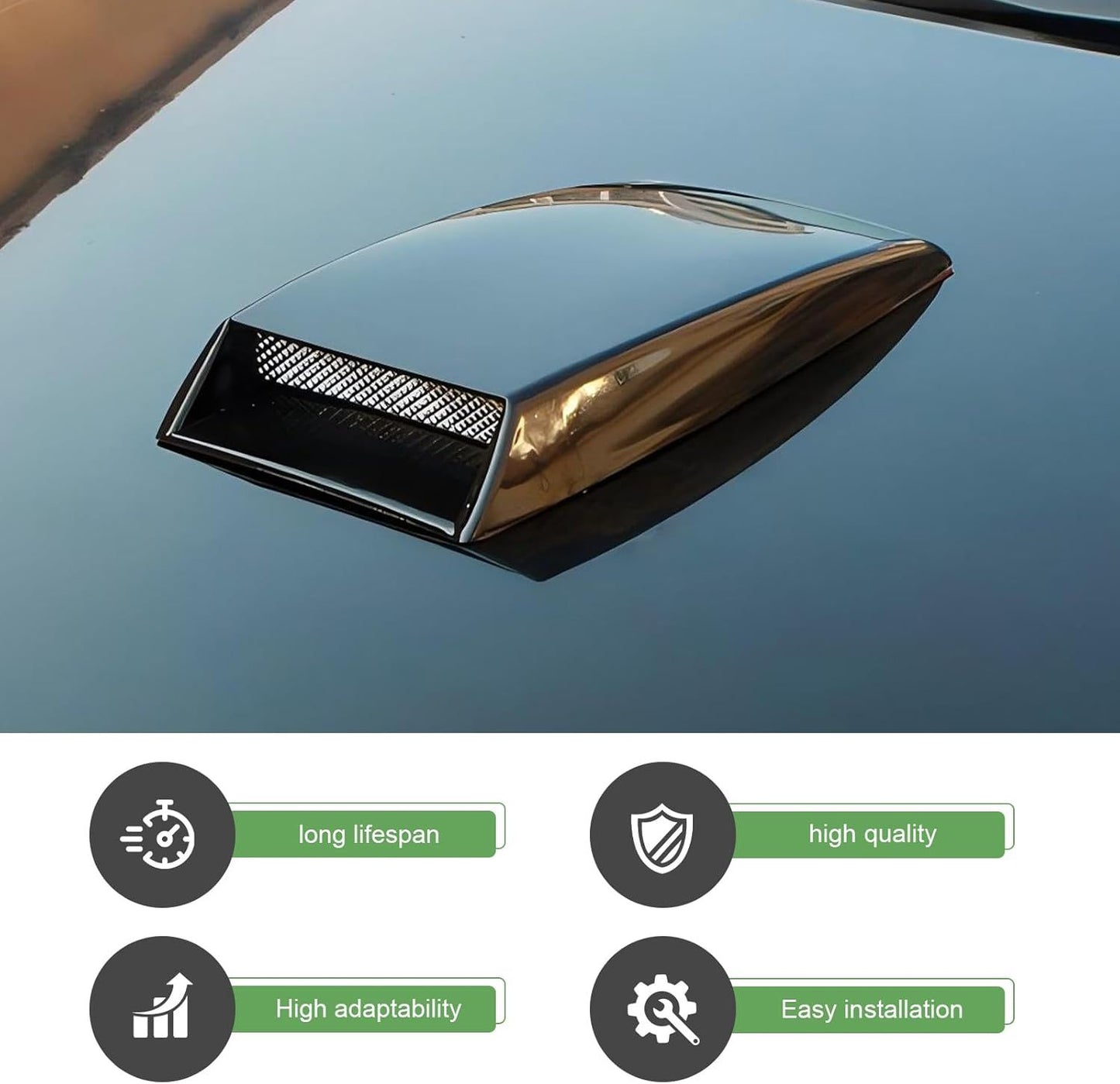 Car Decorative Air Flow Intake Hood Scoop, Simulated 3D Air Outlet Cover, Turbo Bonnet Vent Trim Cover, Universal Self-adhesive Exterior Accessory for Most Cars SUVs (Black)