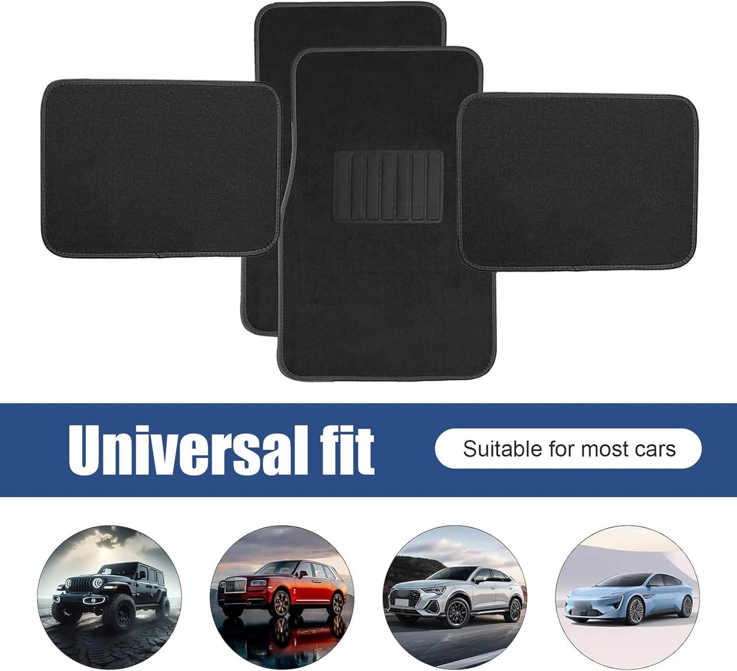 4 PCS Car Carpet Floor Mats, PVC Anti-slip Base Comfortable Carpet, Breathable Flame-retardant Floor Liner for All Weather, Interior Accessory for Cars SUVs Trucks (Black)