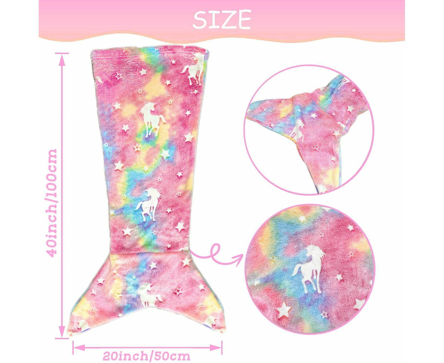 Mermaid Blanket Glow in The Dark Sleeping Bag Babies Birthday Gift Daughte-Pink Tie Dye