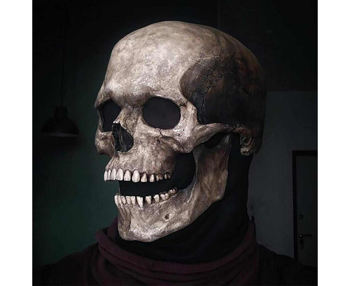 Unisex Creepy Halloween Skull Mask with Moving Jaw Entire Head Full Head Latex Helmet - Dark