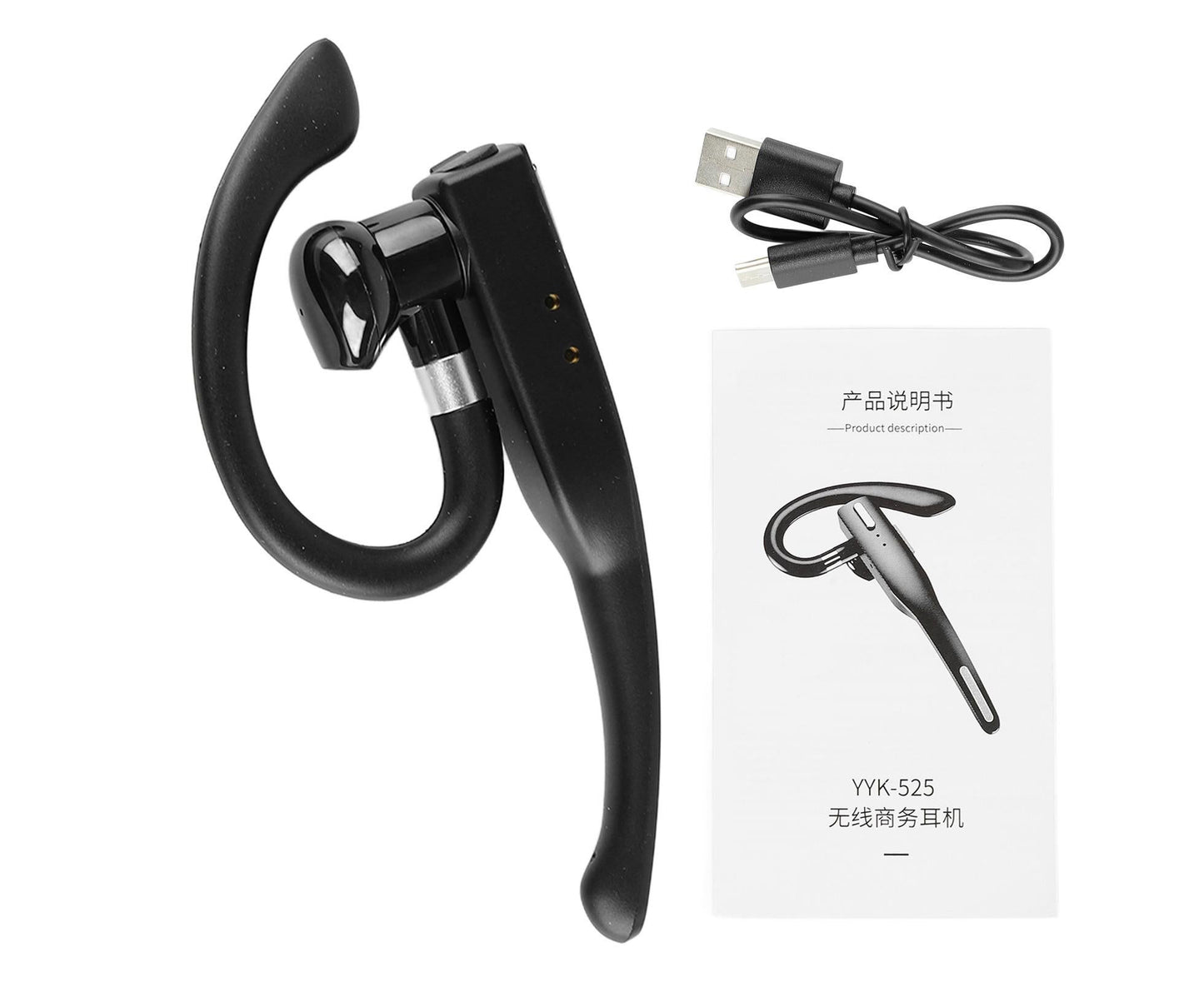 Wireless Bluetooth Earpiece Noise Reduction Lightweight HD Voice IPX7 Waterproof Bluetooth 5.1 Headset for Business YYK 525 Simple Version