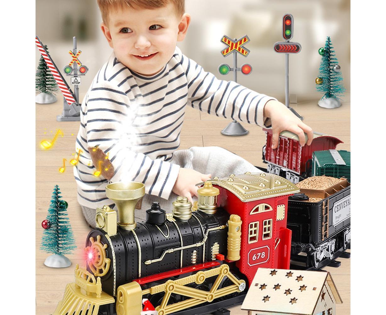 Christmas Train Set Electric Steam Locomotive Train with Lights Music Battery Operated Tracks Playset Christmas Gift for Boy and Girls