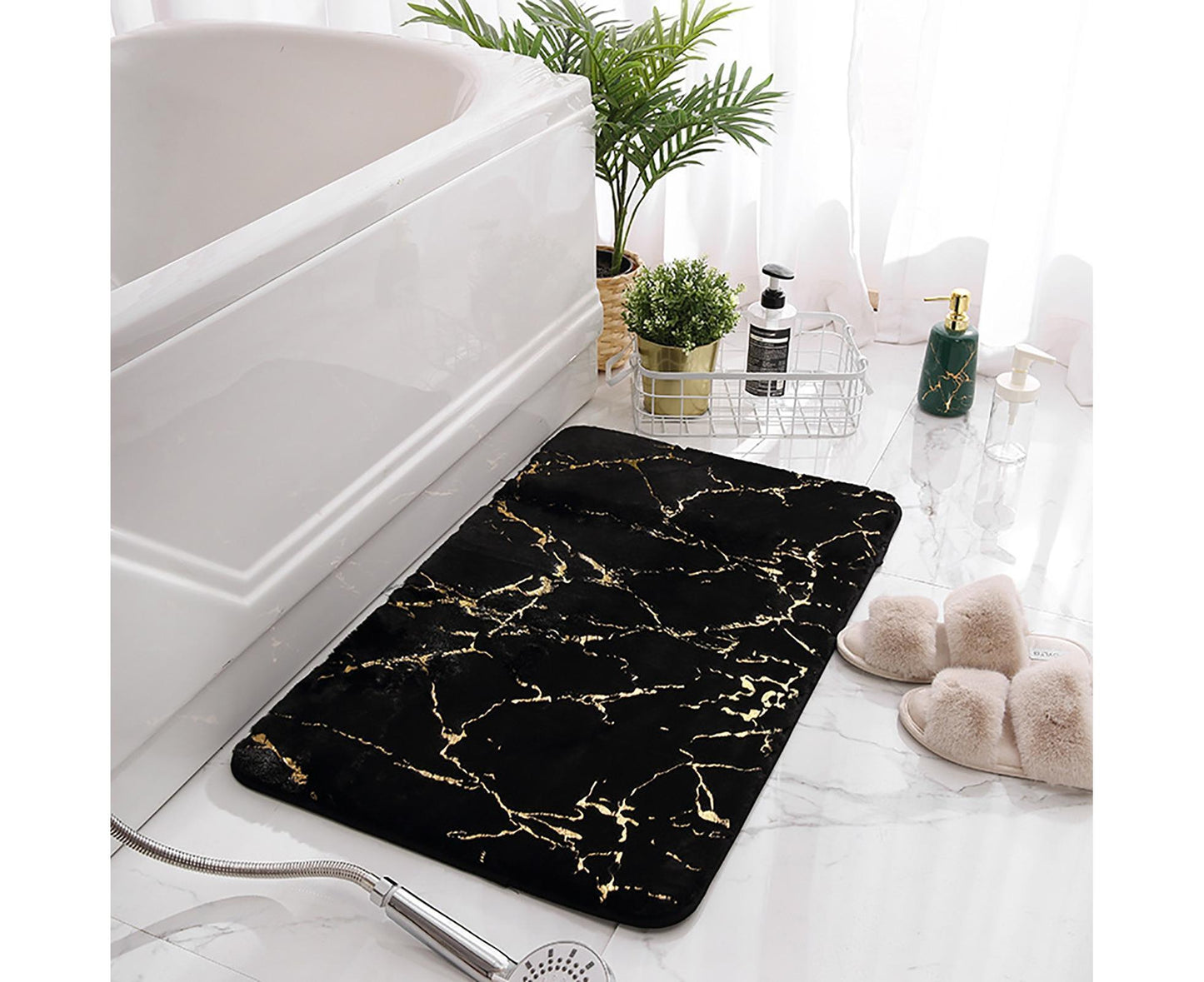 Floor Mat Anti-slip Water Absorbent Polyester Rectangular Door Carpet Cushion for Daily Use-Black 50*80cm