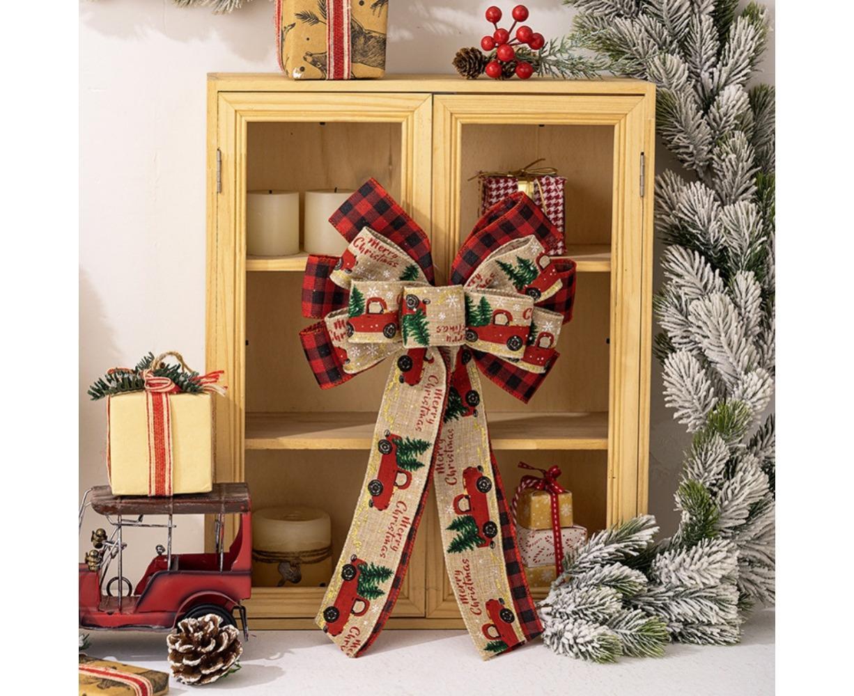 Fall Bow Wreath Thanksgiving Wreath Burlap Bow Fall Orange Pumpkin Wreath Bow Decor Buffalo Plaid Bow Tree Topper for Indoor Outdoor 1PCS