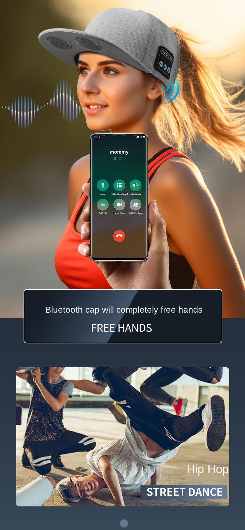 Black Wireless Bluetooth Hat - Sports Cap with Dual Speakers, Bluetooth 5.4,Outdoor Music Hat for Running,Jogging,and Sports