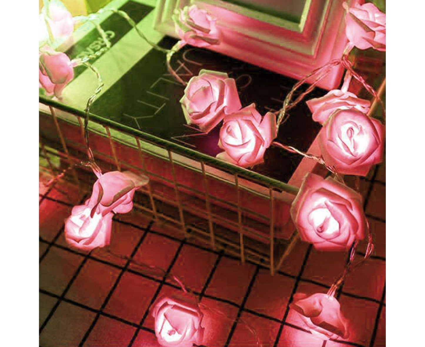 1 String Fairy Light High Brightness Realistic Battery Operated Beautiful LED Rose Flower Holiday Supplies - Pink