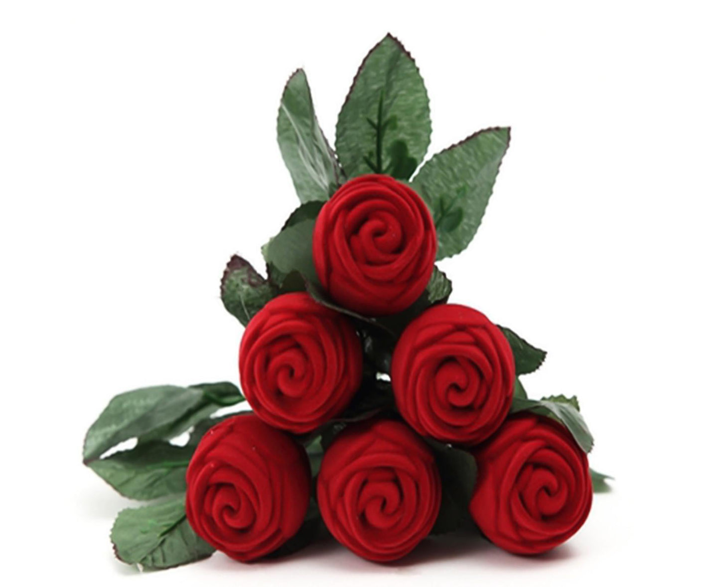 Beautiful Rose Shape Ring Box Romantic Decorative Fabric Ring Display Case Wedding Supplies - Red