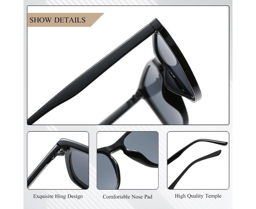 Retro Sunglasses Women Men Fashion Square Sun Glasses Ladies Luxury Brand Female Male UV400 - Bright Black