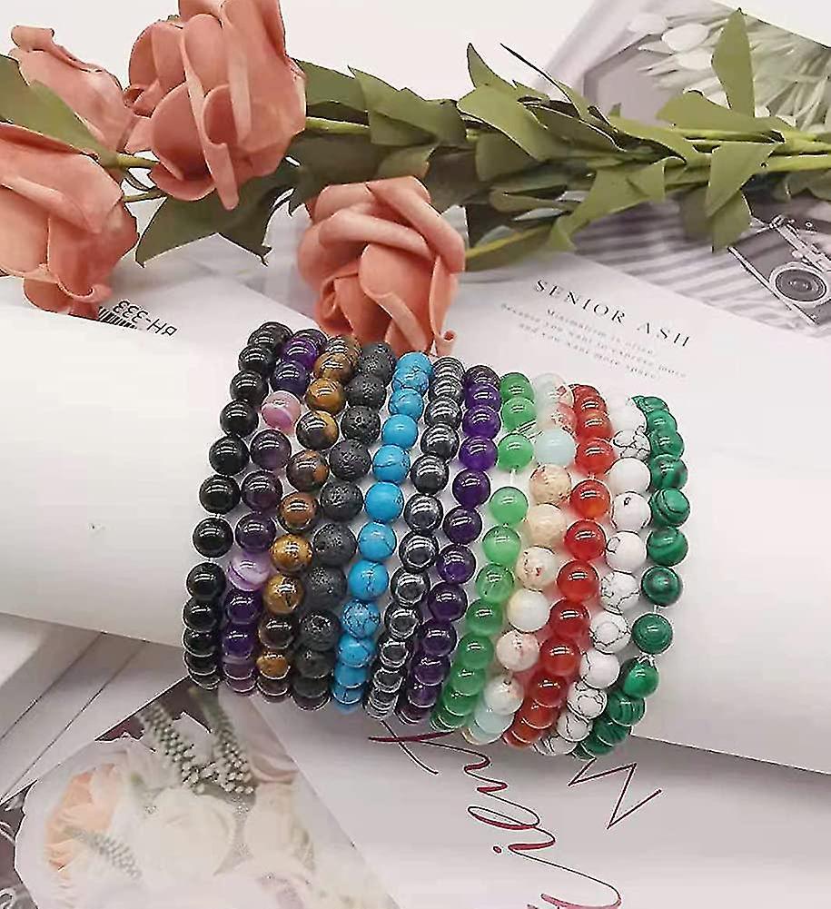 12pcs 6mm Gemstone Beaded Bracelets For Women Tiny Crushed Stone Crystal Bracelet Beaded