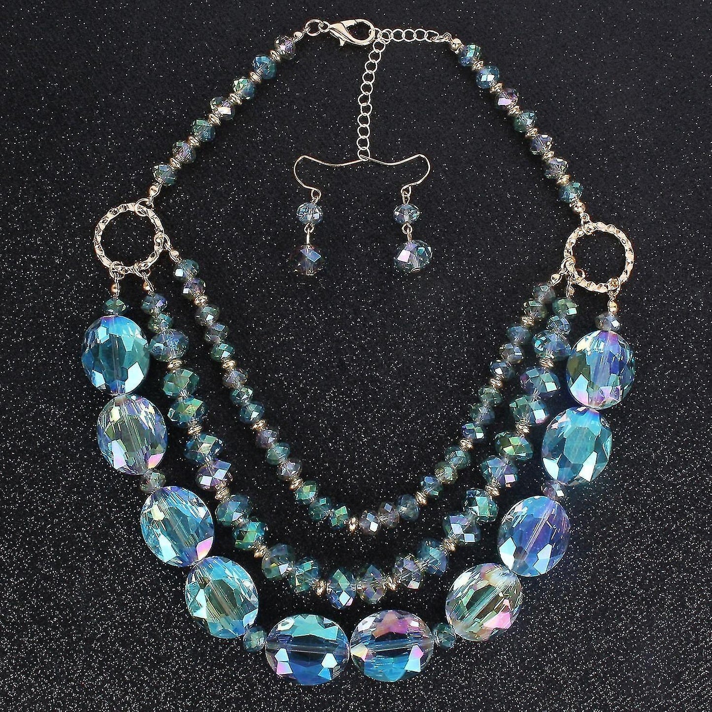 Multi Layer Magic Crystal And Glass Beads Necklace And Crystal Earrings Crystal Jewelry Set