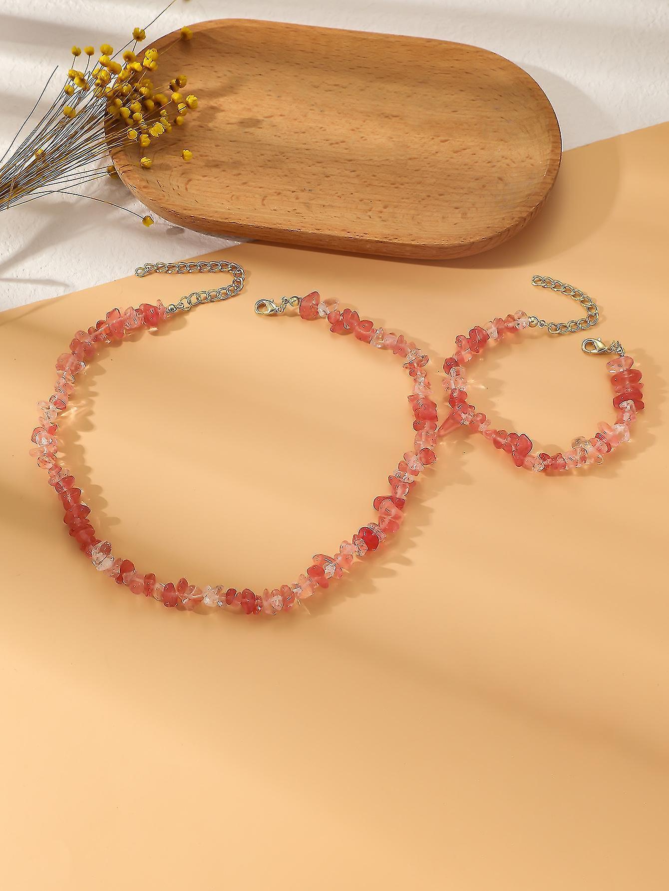 Pink Crystal Beaded Natural Stone Bracelet