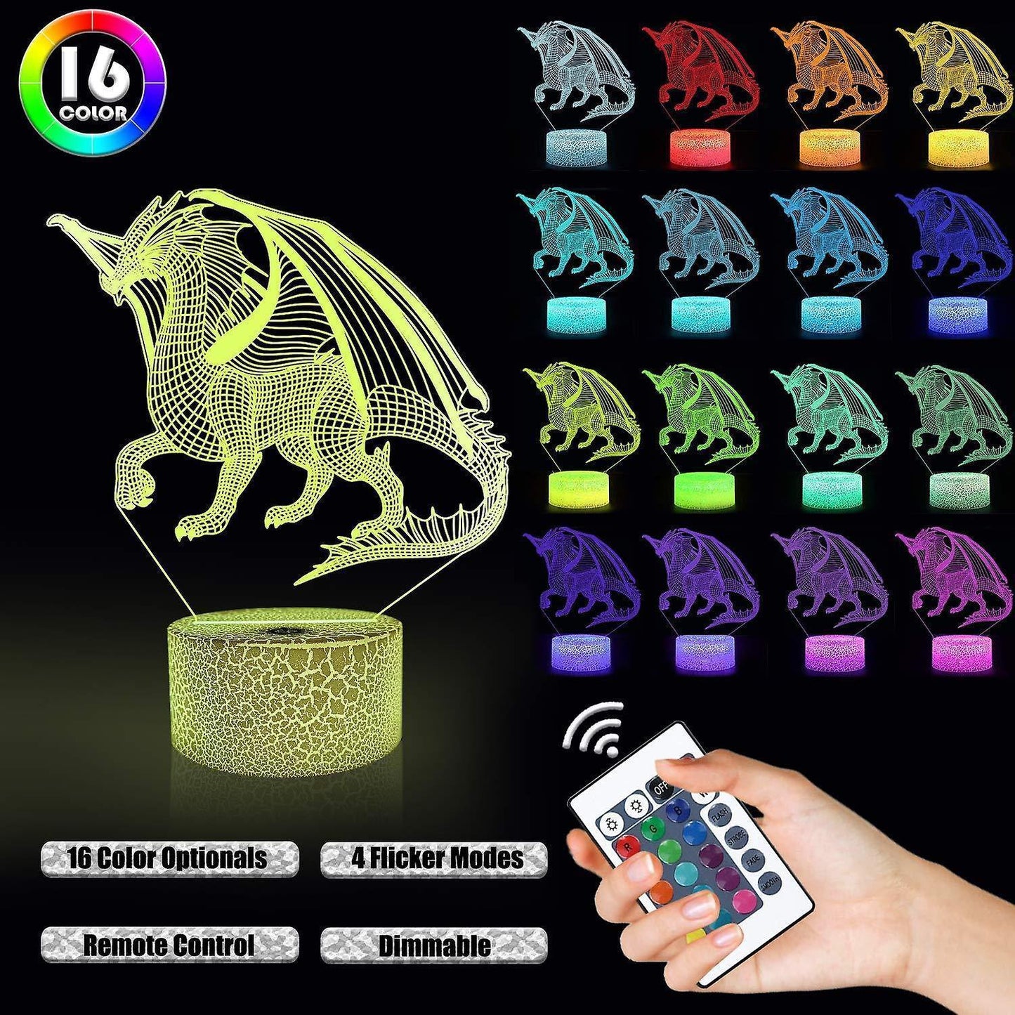 3D Dragon Lamp Night Light 3D Illusion lamp 16 Color