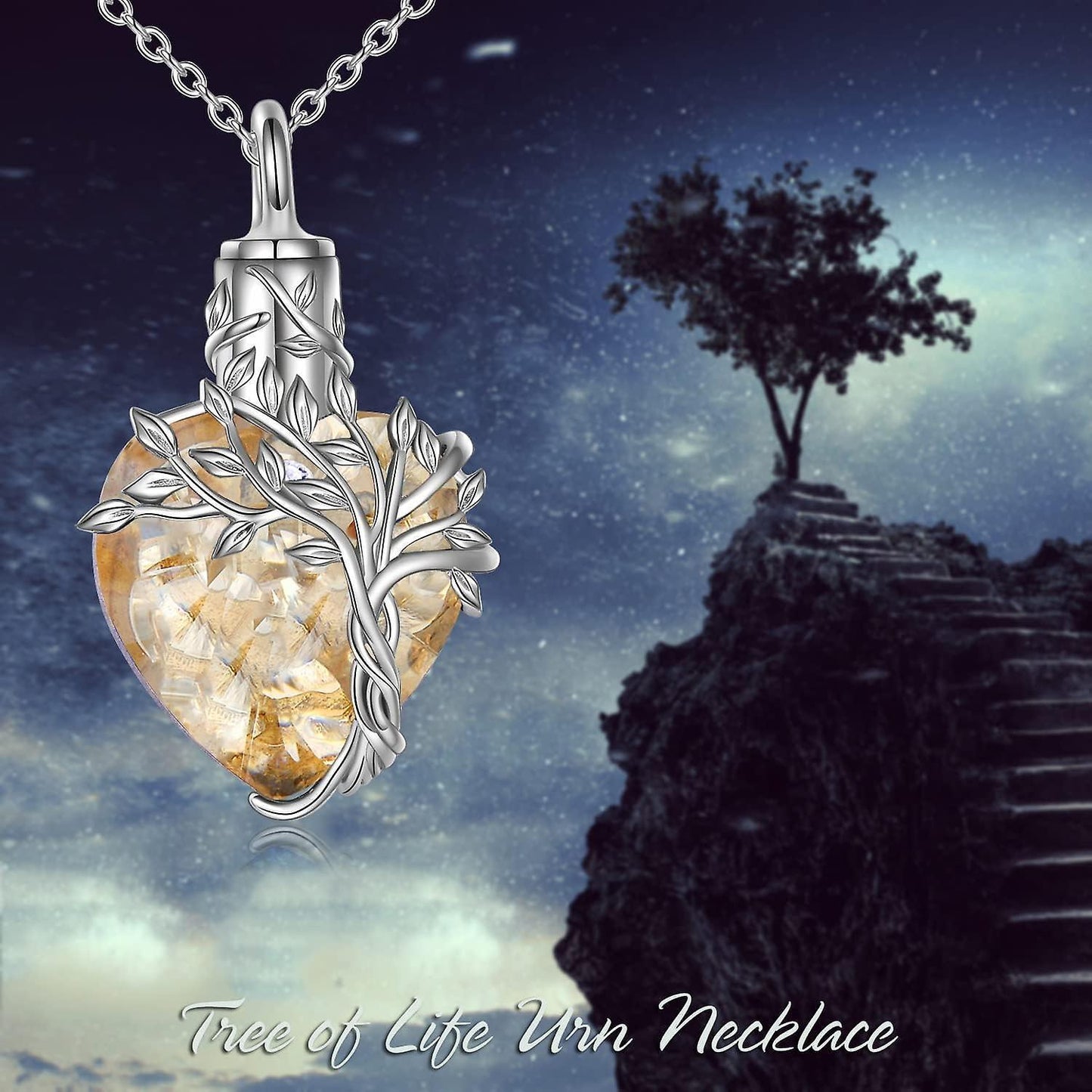 Heart Tree Of Life Urn Necklace For Ashes Sterling Silver Cremation Jewelry With Crystal W/funnel Filler Memorial Jewelry Gifts For Women Girls