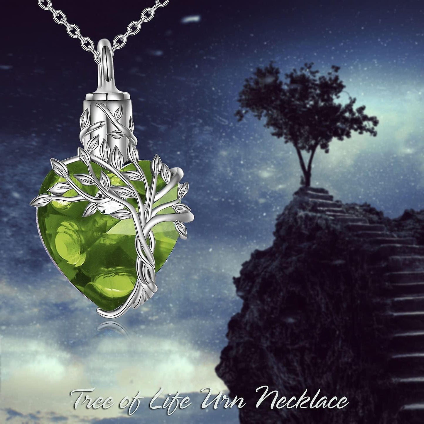 Heart Tree Of Life Urn Necklace For Ashes Sterling Silver Cremation Jewelry With Crystal W/funnel Filler Memorial Jewelry Gifts For Women Girls