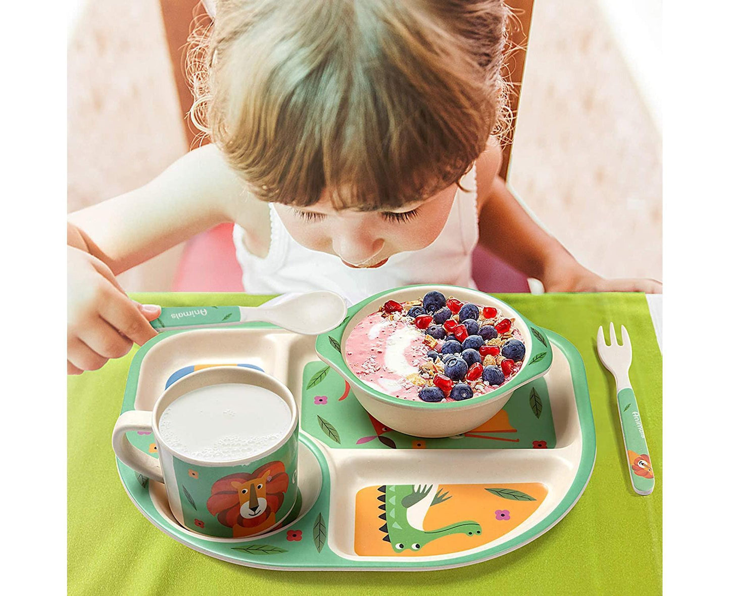 Bamboo Babies tableware set, 5-piece tableware set plate, bowl, spoon, fork, cup, recycled natural material bpa free