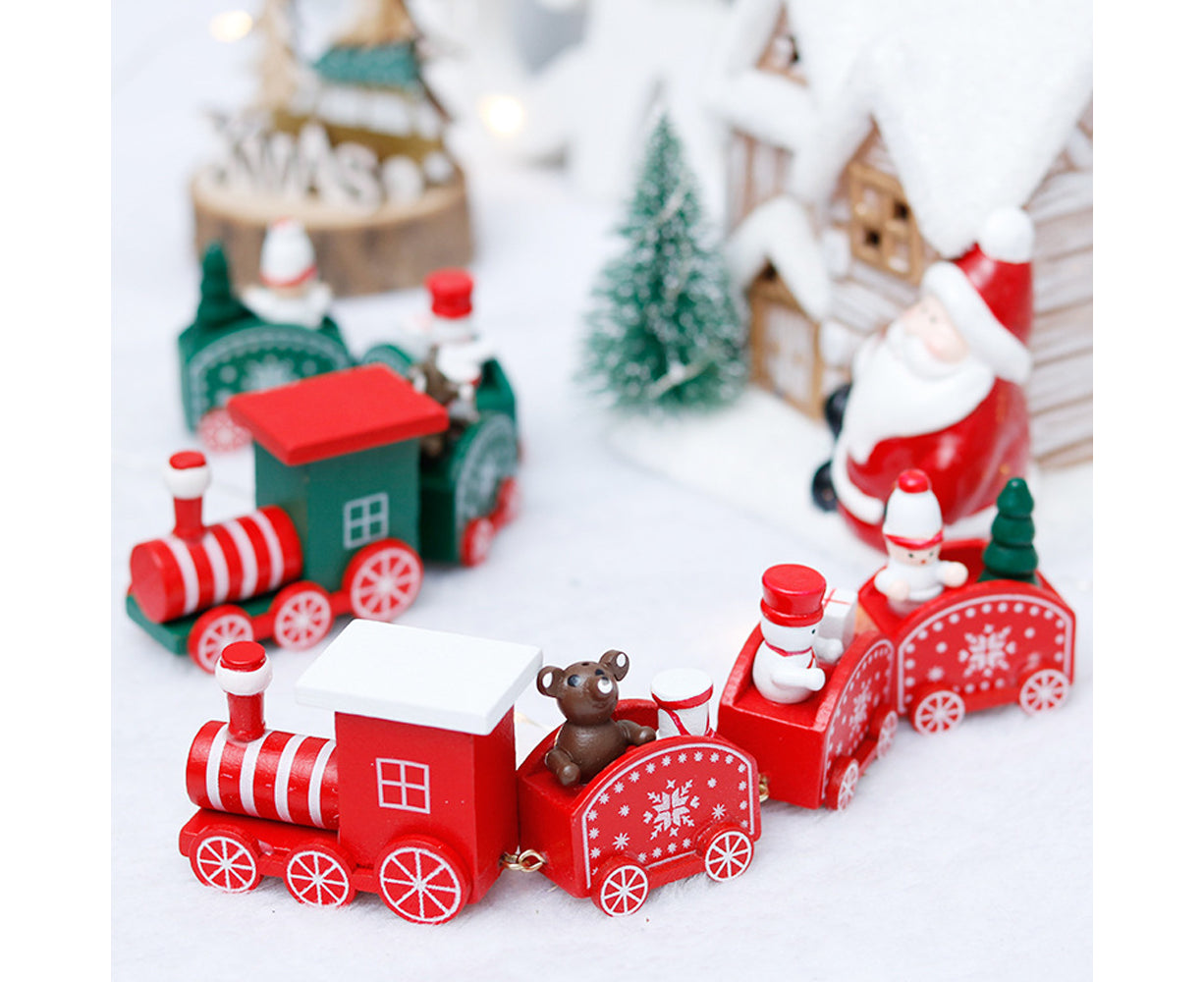 Wooden Christmas Train with 3 Carriages for Boys Girls Babies Festive Advent Calendar Decor Gift-Green