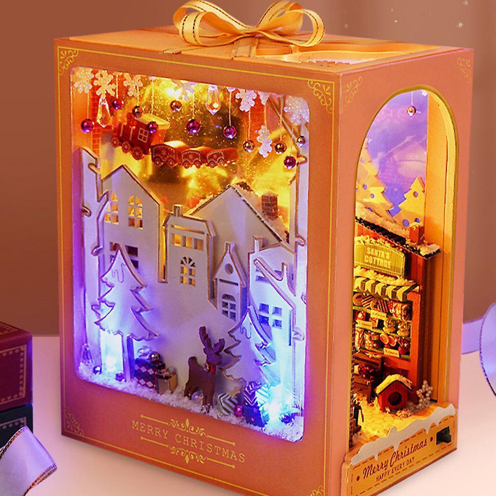 1 Set Assembly Xmas Scene House Wooden Small House Model Ornament No Battery