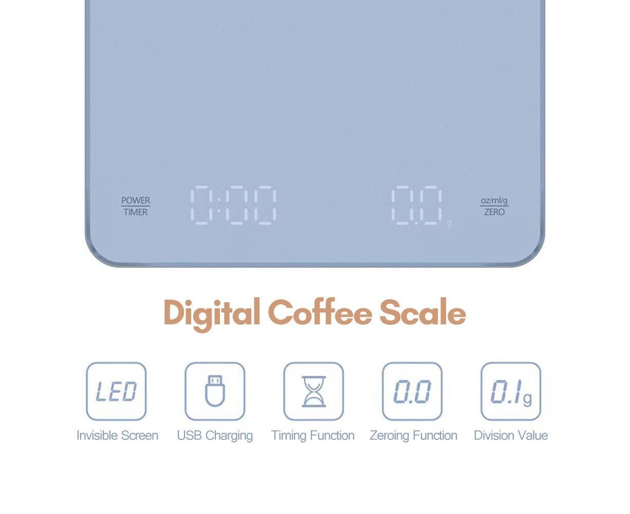 Digital Coffee Scale with Timer LED Screen Espresso Scale Built-in Battery 3kg Max.Weighing 0.1g High Precision Measures in oz/ml/g Kitchen