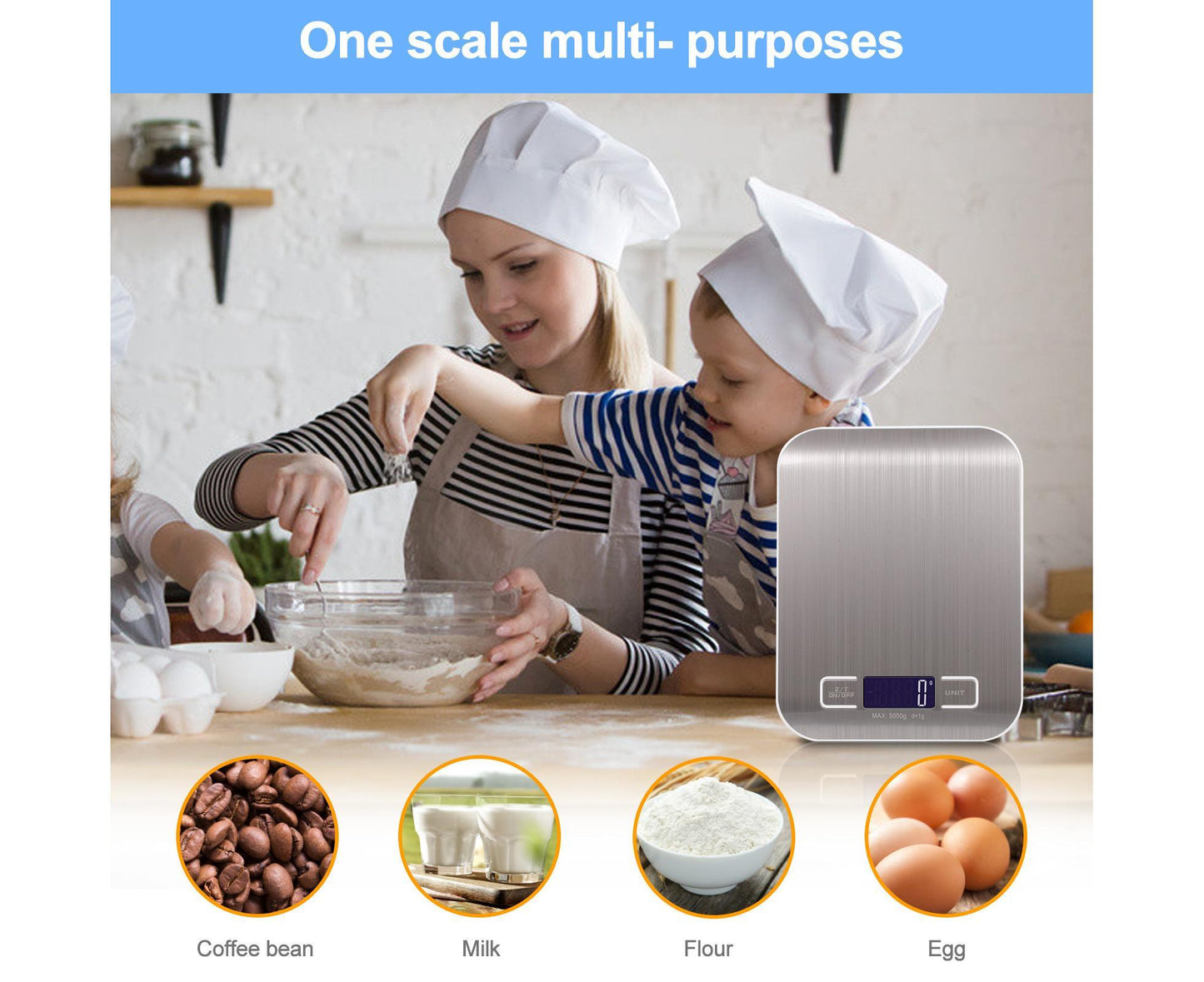Kitchen Scale Digital Food Scale 10KG Measuring Range for Cooking Baking g lb oz ml kg Milk ml Stainless Steel Rechargeable