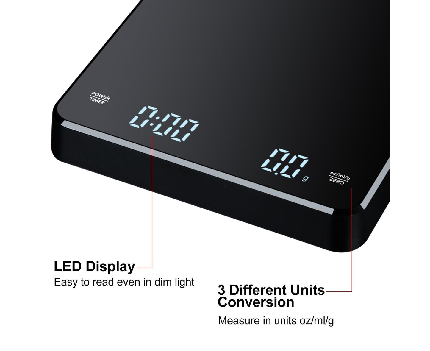 3kg/0.1g Digital Coffee Scale with Timer LED Screen Espresso Scales Rechargeable Electronic Kitchen Scale oz/ml/g High Precision Measuring